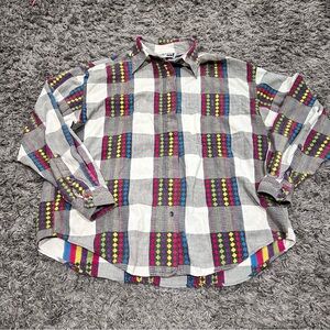 Vintage 1991 Krazy Kat Rainbow Plaid Button Up Shirt Western Wear